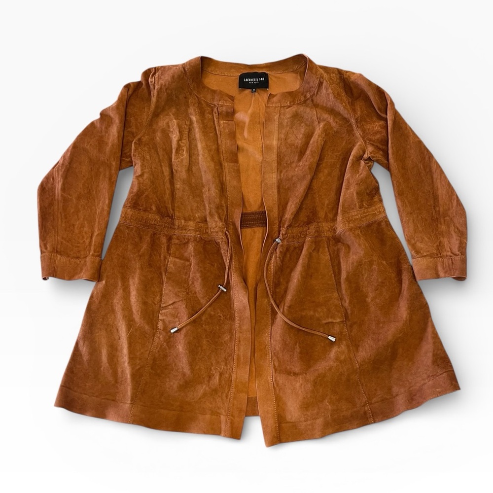 Suede Drawstring Waist Jacket - Brown - image 3